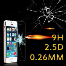 5000pcs 0.26mm 9H hardness 2.5D arc edge anti shatter tempered glass screen protector for iphone 5s 5G 5C 4S 4G Free shipping