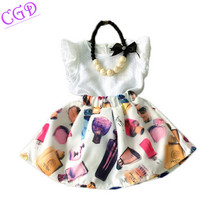2016 Summer New Children Easter Clothing Sets Girls Sleeveless Chiffon Top+Skirt 2 pcs Suit Baby Girl Kids Princess Set Vestido