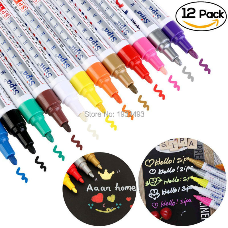 12 Colors Paint Marker PenS Fine Paint Oil Based Art Pen Metal Glass Waterproof 