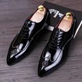 Patent Leather Business Oxfords Men Dress Shoes Lace Up Flats Zapatos Hombre Pointed Toe Rivets Party