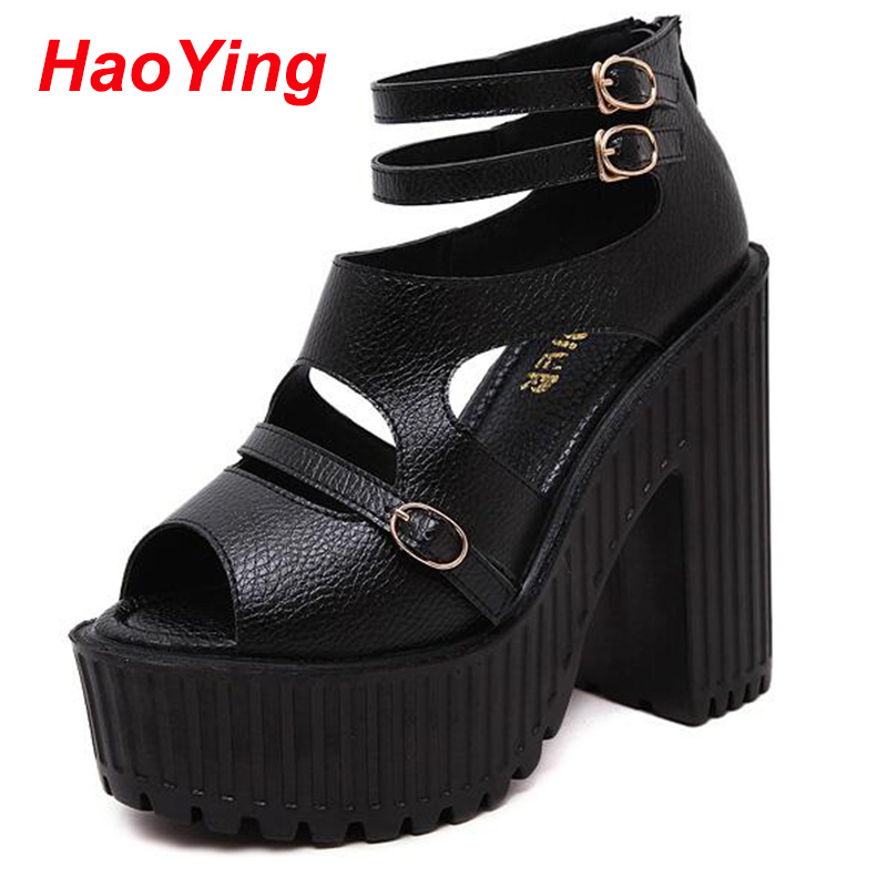 platform sandals ankle strap heels genuine leather women pumps high heels shoes gladiator sandals women white black pumps D422