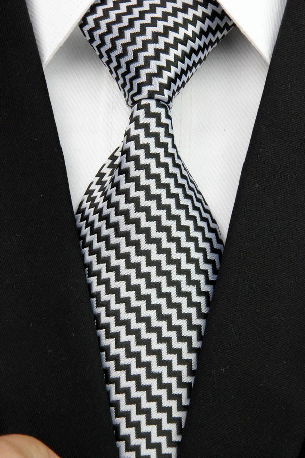 NT0041 Silver Black Stripe Smooth Jacquard Woven Classic Type Silk Polyester Mans Business Wedding Luxury Tie