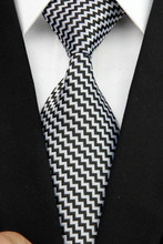 NT0041 Silver Black Stripe Smooth Jacquard Woven Classic Type Silk Polyester Mans Business Wedding Luxury Tie
