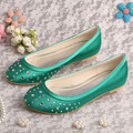 Wedopus Rhinestone Green Bride Shoes Ballet Wedding Shoes Crystal Shoes Female in Spring Autumn