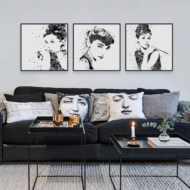 Audrey-Hepburn-Watercolor-Black-and-white-framed-canvas-1-1