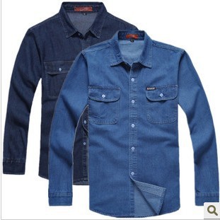 New 2015 men's denim long-sleeve shirt male plus size loose shirts  denim workwear men jeans shirt for man TA1279