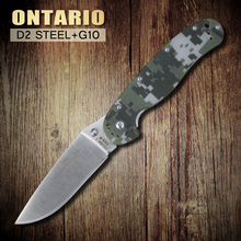 2015 Ontario RAT modelo 1 outdoor adventure y entrenando cuchillo plegable AUS-8 hoja mancha terminó camo G10 manija que envía libremente