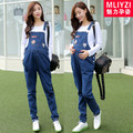 Maternity Bib Pants Cotton Pregnant Women Clothing Pockets Denim Jeans Plus Size Premama Trousers Blue Pants