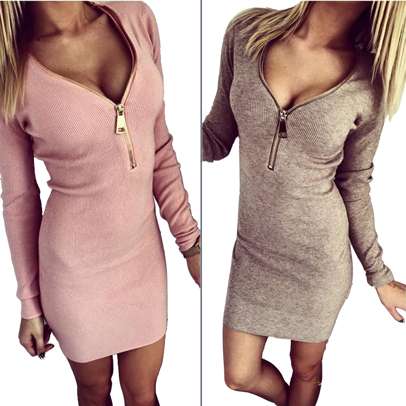Image of Women Dress Long Sleeve V-neck Dress Sexy Stretch Bodycon Dresses 2015 Fashion Sring Autumn Style One Piece Casual Clothing