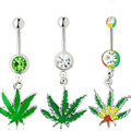 Sexy rhinestone ball green leaf medical stainless steel navel piercing rings piercing jewelry navel free shipping