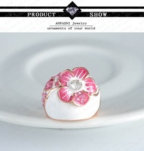 2015 New Enamel Flower Rings Real 18K Gold Plated Pink Ring Jewelry Pink Genuine Austrian Crystal