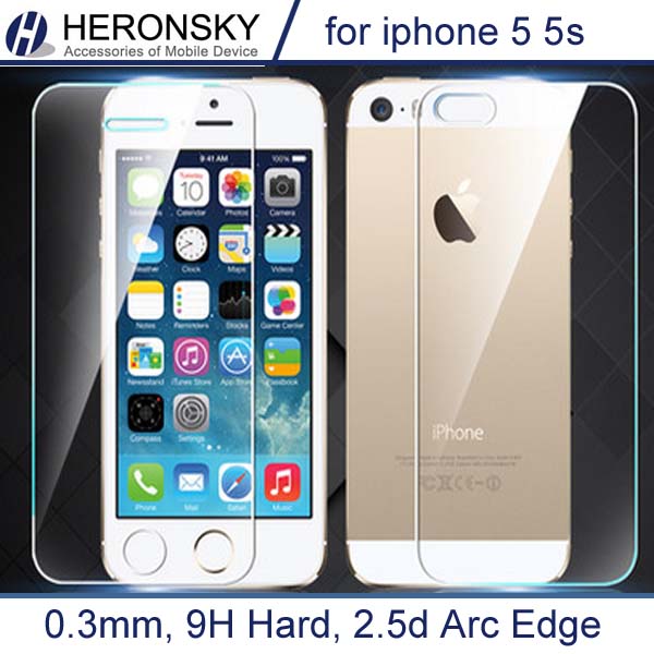 Image of 2 pcs/lot 0.3mm One Front one Back Tempered Glass for iPhone 5 5s 2.5D Arc Edge Screen Protector with Clean Tools