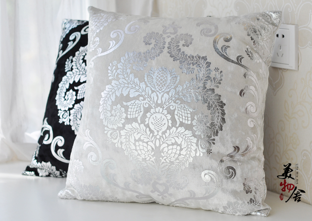 Freeshipping Silver Embroidery Customized Pillow Case Wedding Room Sofa Chair Bedding Hotel Decorative Cushion Cover Pillowslip