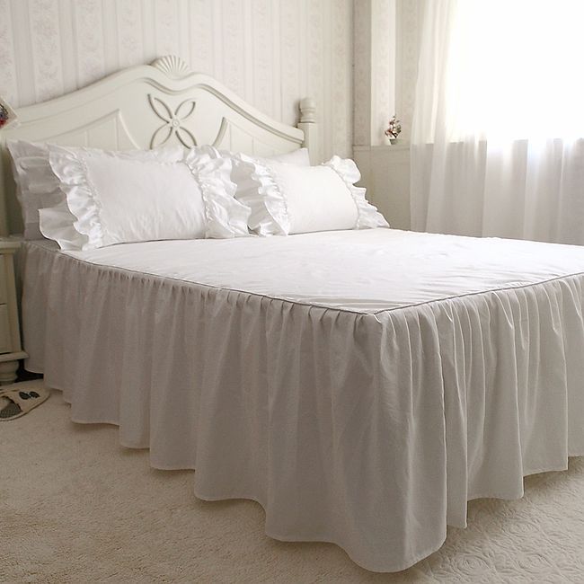 Plain dyed cotton bedspread Korean princess 1pc bed skirt woven style