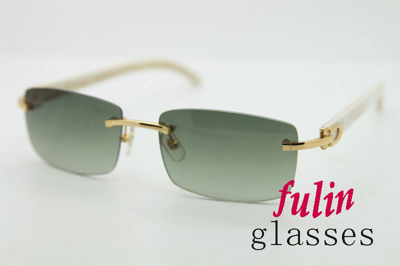 Popular White Buffalo Horn Rimless Sunglasses 3524012 With Free Gift Size :56-18-140 mm