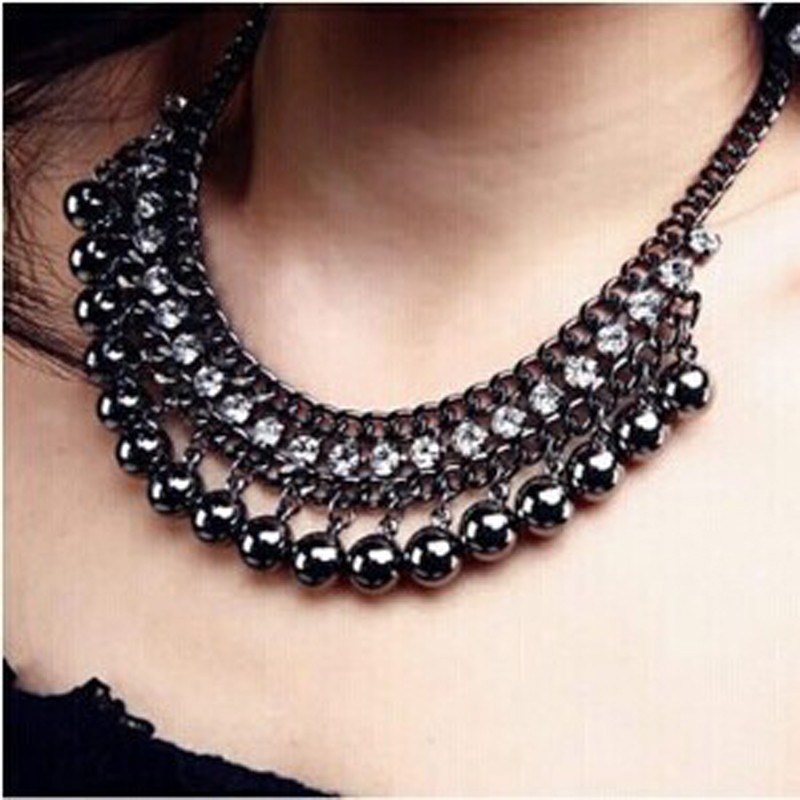2016 Fashion vintage stetement choker chain necklaces jewelry crystal bead necklace for women summer style free shipping