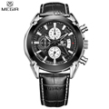 MEGIR Men Chronograph Quartz Waterproof Multifunction Watch Large Dial Leather Slim Watches Fashion Casual Hot Sale