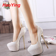 pink sexy pumps party shoes for women 16cm extreme high heels shoes paillette platform heels white pumps blue black heels D378