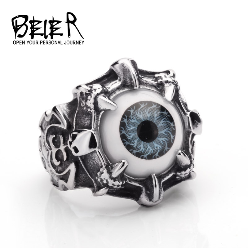 Super Vivid Eye Ring 316L Stainless Steel Fashion Biker Punk Ring Acrylic Eye BR8 036 US