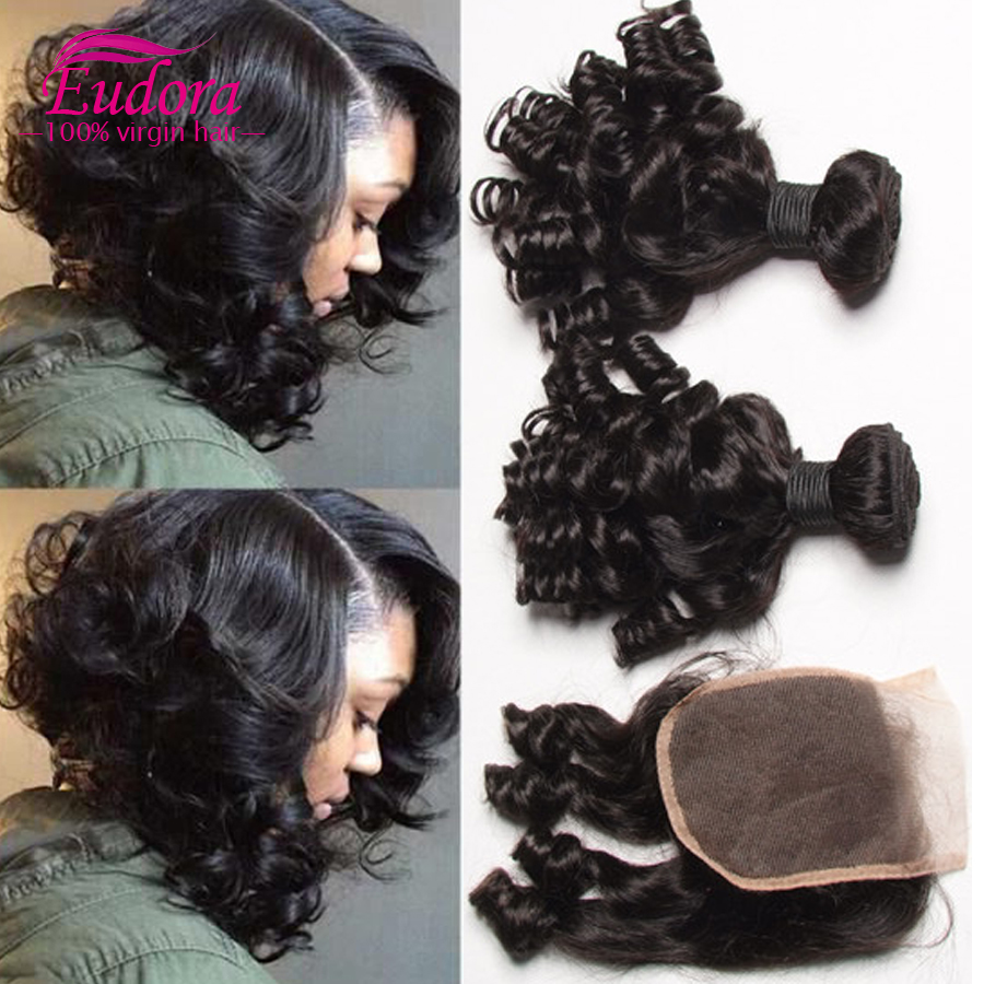 Image of 3 Bundles Unprocessed 7a Brazilian Virgin Aunty Funmi Hair 100% Human Hair Weave Aunty Funmi Bouncy Curls Extensions Hair #1B