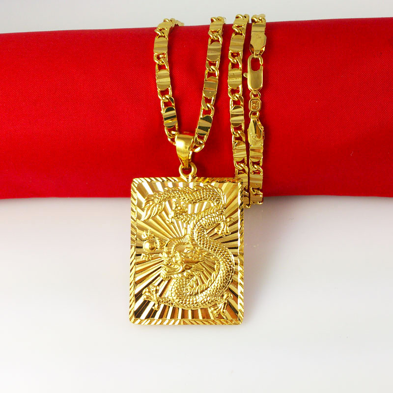 New arrival fashion style jewelry 24K yellow gold plated long necklace dragon pendant necklace pendant fashion