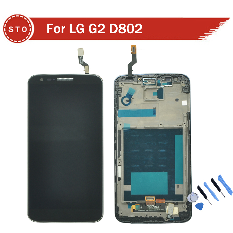 Image of For LG G2 D802 LCD Display With Touch Screen Digitizer Assembly Black and white with Frame +tools Free Shipping