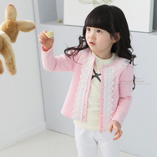 Spring autumn baby clothing girls outerwear casual sweet lace o neck kids jackets coats cotton knitted