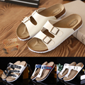 46 big plus size Cross women s cork sandals 2017 genuine leather new solid color female