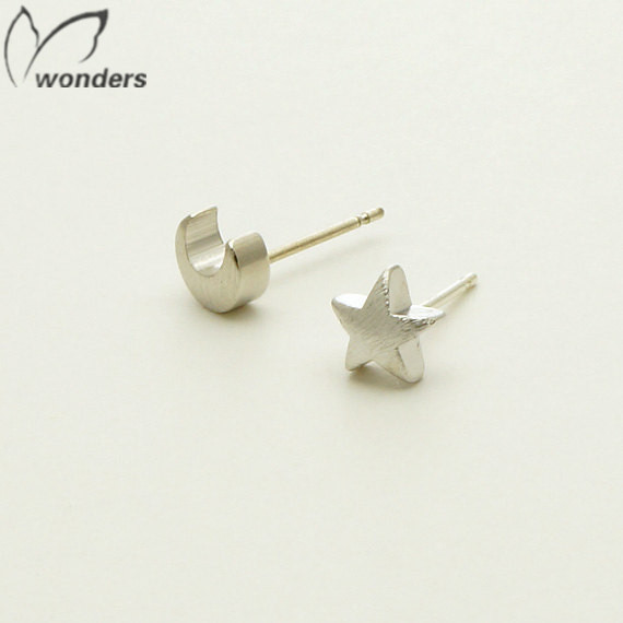 2015 Stainless Steel Silver Gold Plated Kids Gift Moon And Star Earring 10pairs/lot Free Shipping