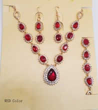 Green Red Blue Rhinestone Jewelry Sets Wedding Drop Crystal Glass Necklace Fashion Bridal Bracelet Earrings Party Accessories