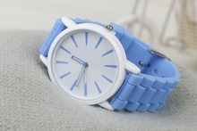 Geneva thin ice cream candy color silicone band Simple hollow pointer quartz watch lover s women