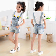 Free shipping summer baby girl overalls stripe denim suspender shorts with braces girl jeans rompers clothing big promotion