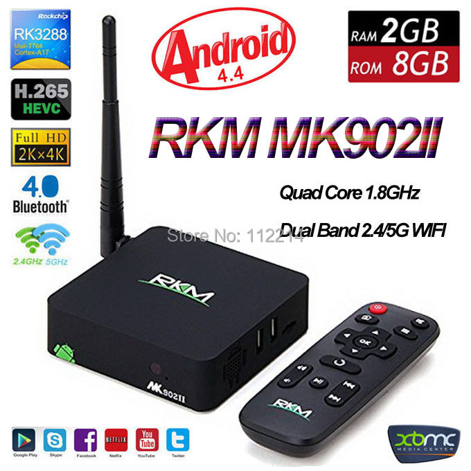 DHL Smart TV Box RKM MK902II Google Android 4.4 RK3288 Quad Core 1.8GHz 2GB 8GB BT Dual Band Wifi XBMC Fully Loaded Media Player
