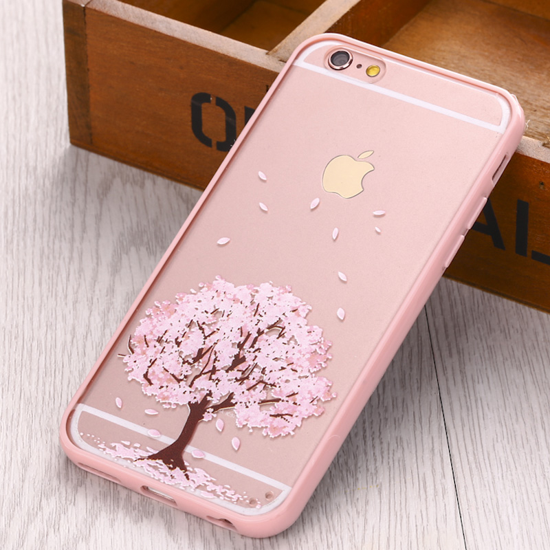 Image of 2016 Top quality Cartoon Cat/Cherry tree Pattern phone case for iphone5 5S 6 6S 4.7'' Hard Transparent Flowers Series back cover