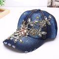 Fashion baseball cap crystal Rhinestone Floral woman snapback hats denim jeans hip hop women cowboy baseball