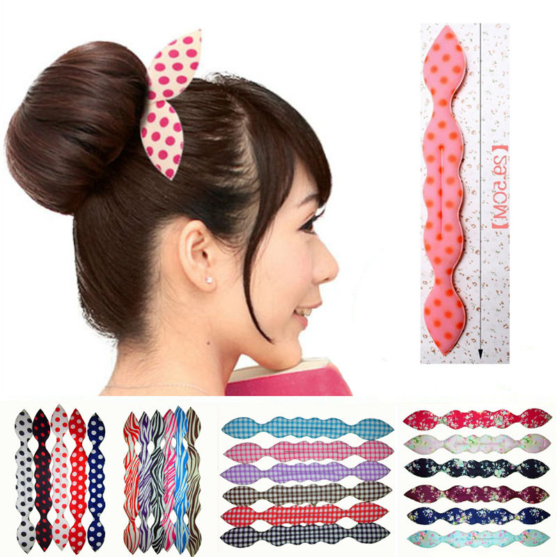 Image of 32CM Fast Lovely Rabbit Ear Headband Quality Fabric Cover Sponge Styling Tools Device Women Hair Bun Jewelry Accessories Y1R1C
