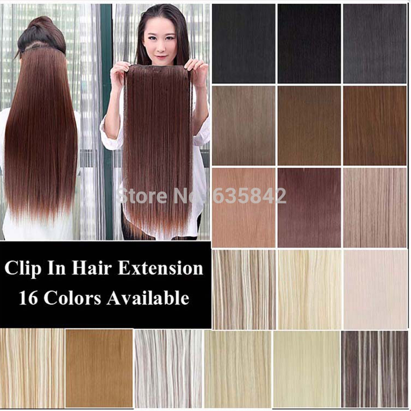 5Clips Heat Resistant Fiber Synthetic Clip in Hair Extensions Straight 24 60cm 120grams More Color W