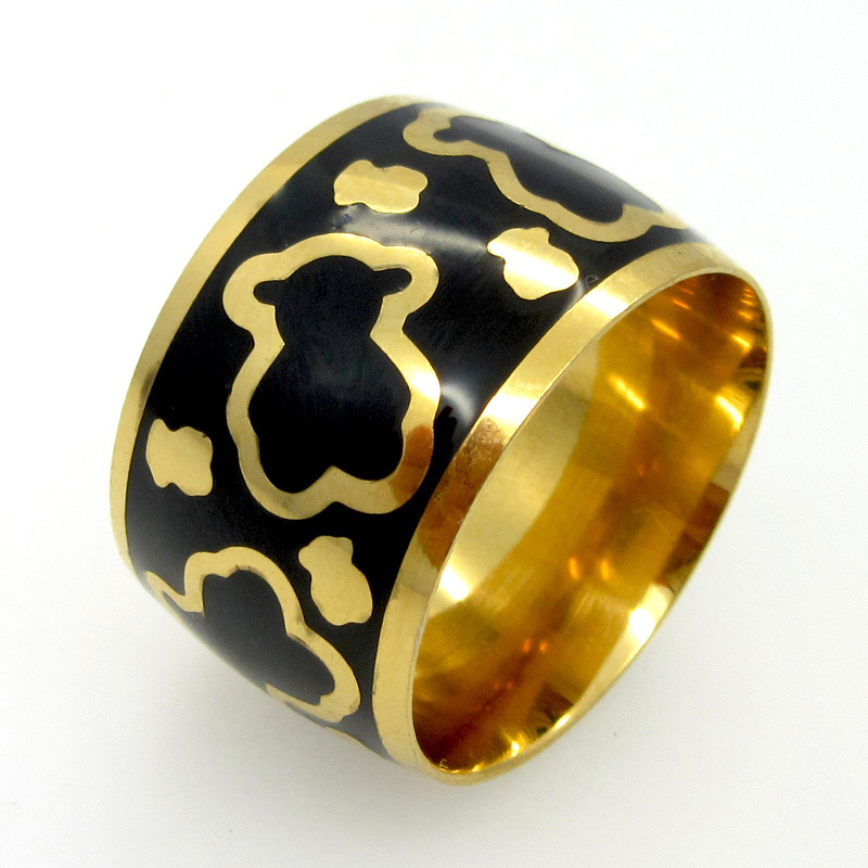 Fashion Brand Design 18 K Gold Stainless Steel Jewelry Enamel Black And White Lovely Bear Ring