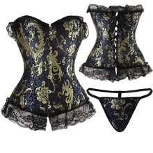 2016 New Fashion gold flower pattern Waist Trainning Corsets And Bustiers Satin Overbust Corset Plus Size Body Shaper