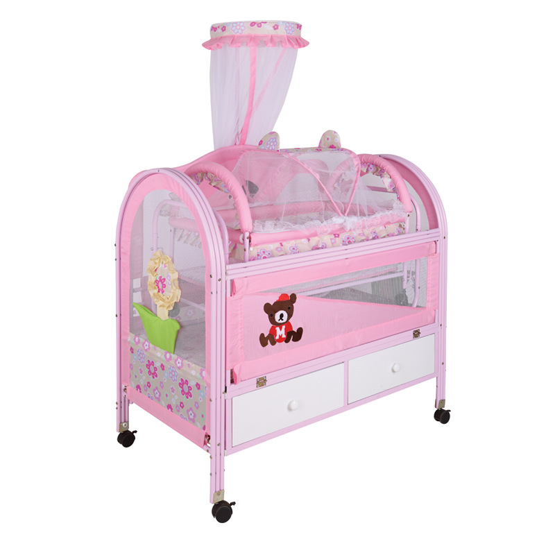 Metal Double Roller Bed Playpen Crib For Baby Small Rocker Baby Swing Bed Twin Newborn Crib Trolley With Drawers Roller Brake