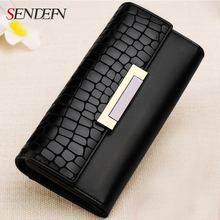 Vintage Genuine Leather Long Hasp Woman Wallets Designer Brand Clutch Card Holder Purse Lady Party Handbag