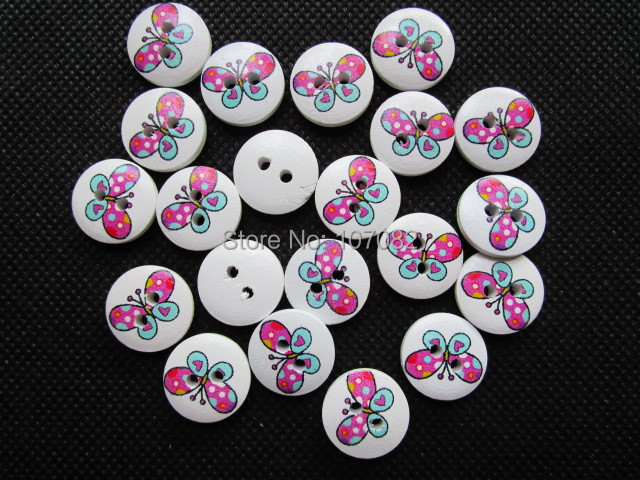 200pcs/lot 15.0mm Kids\' Wood Buttons Butterfly Painted Buttons With 2 Holes For Scrapbooking Decorations&Crafts