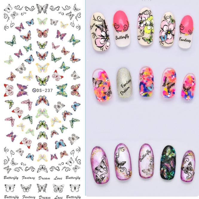 Image of DS237 DIY Designer Beauty Water Transfer Nails Art Sticker Flying Colorful Butterfly harajuku Nail Wraps Sticker Taty stickers