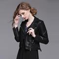 2016 Ms short shirt black motorcycle leather jacket fall and winter clothes free shipping