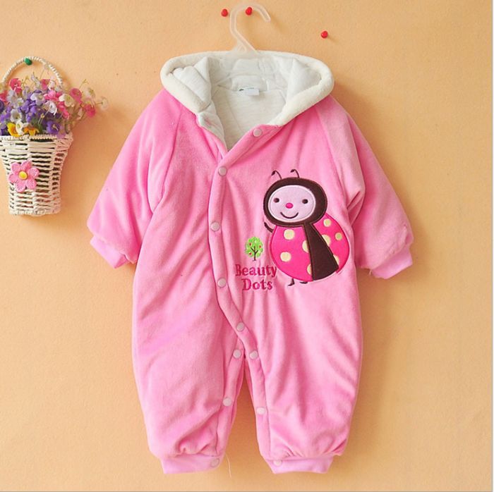 Baby Rompers long sleeve Rompers hoodied ladybug Embroidery cotton baby one-piece 9-12M winter clothes toddler Girl Overalls
