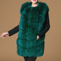 Real fur fox vest women s short style O neck slim winter army green fashion super