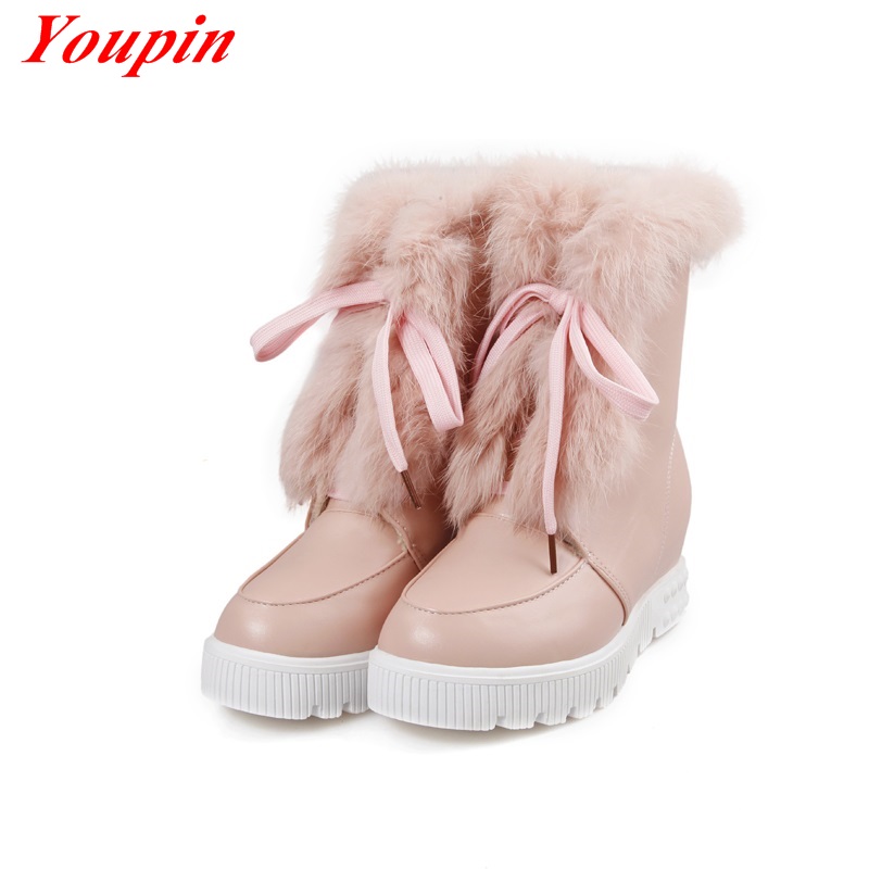 Real rabbit fur warm winter boots Black White Pink fashion models snow boots Plush Wild section Warm comfortable Winter boots