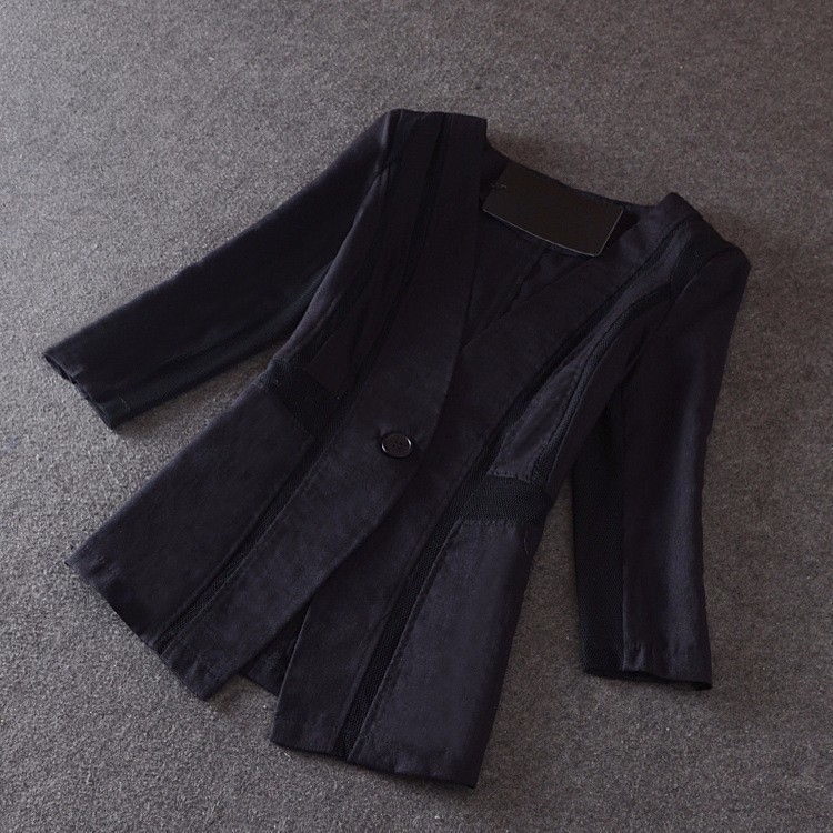 10 M- 4XL women 2015 new summer style mesh splicing hollow cotton linen plus size Blazers feminino small suit jacket female LY96