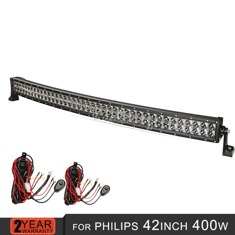 For Philips 42inch 400w curved Led Light Bar 4D combo beam Offroad led work light bar for truck trai