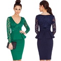 Women Elegant New autumn long sleeved lace stitching cultivate one s morality dress sexy package hip